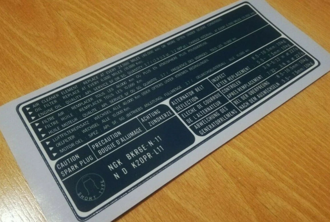 CRX Civic 88-91 - Fits D16 B16 Bonnet - Air Box Filter - Tyre Pressure Decal - JDM - Reproduction Sticker