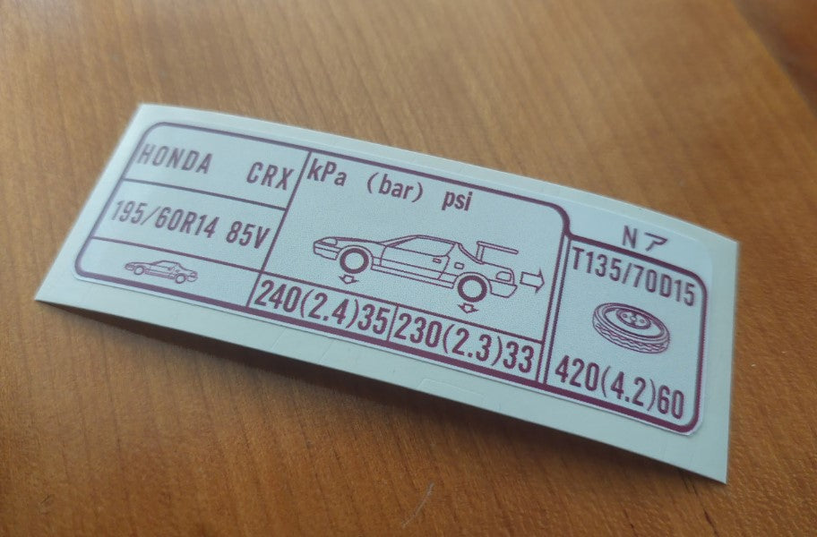 Civic EG CRX Del Sol Interior Spec Sickers - Fits EG & Del Sol 92-95 Fuse Tyre ABS Relay Bonnet - D16 B16- Sticker