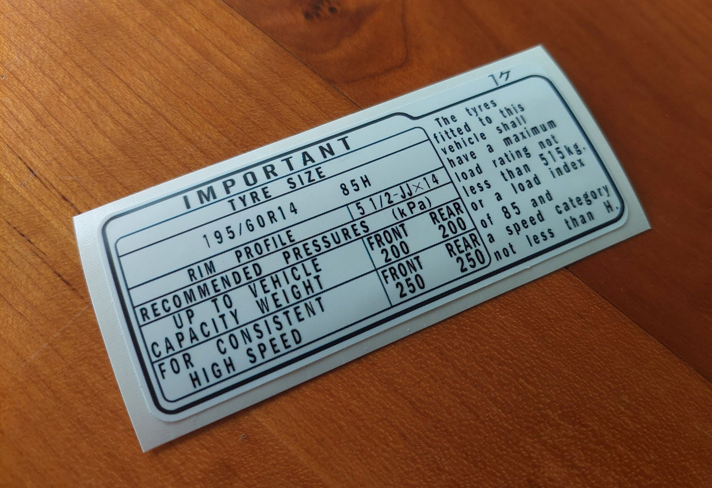 Integra 89-93 Dohc - Fits ZC D16 B16 B18 Tyre Sticker - Reproduction Sticker