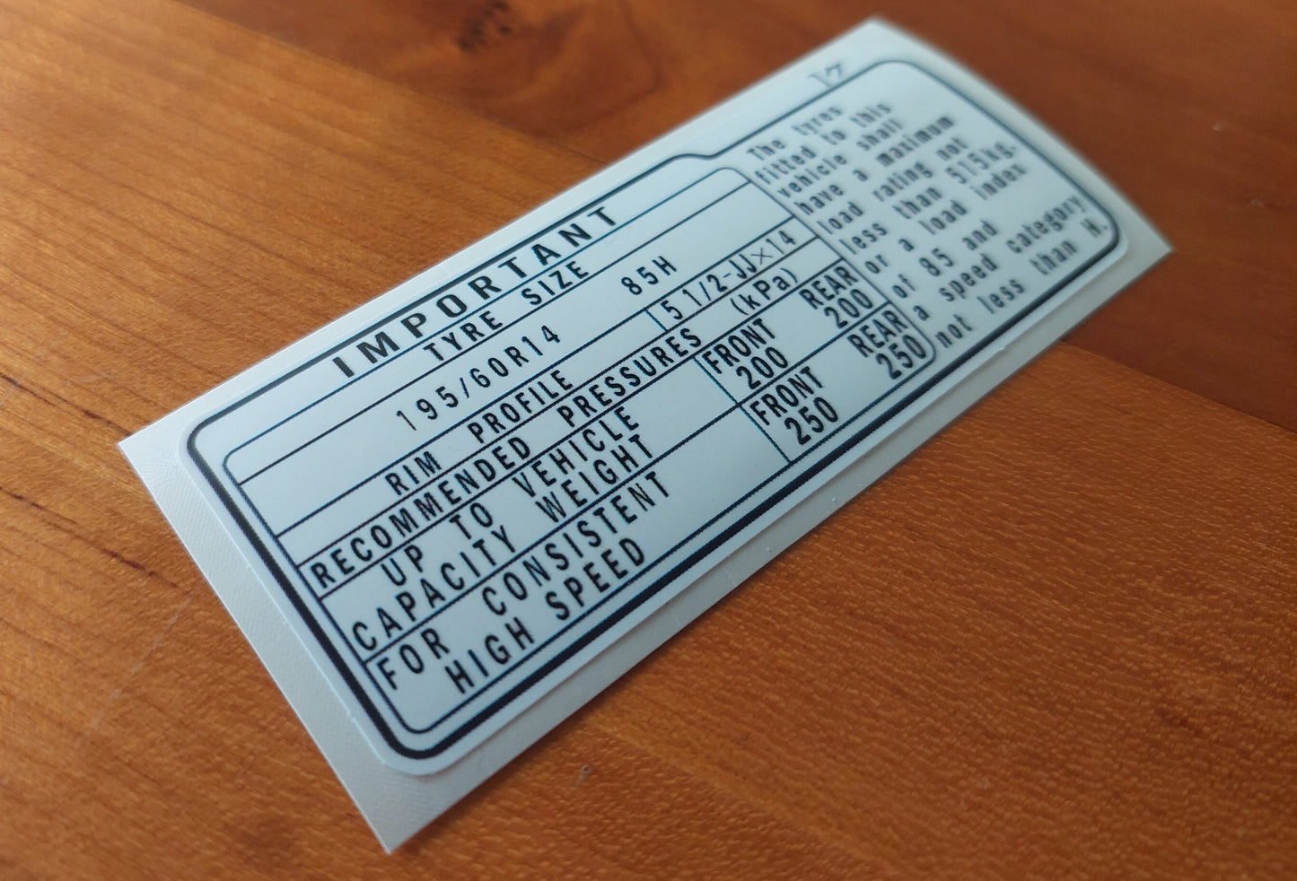 Integra 89-93 Dohc - Fits ZC D16 B16 B18 Tyre Sticker - Reproduction Sticker