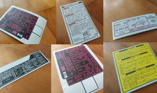 Civic EG CRX Del Sol Interior Spec Sickers - Fits EG & Del Sol 92-95 Fuse Tyre Abs Bonnet - D16 B16- Sticker