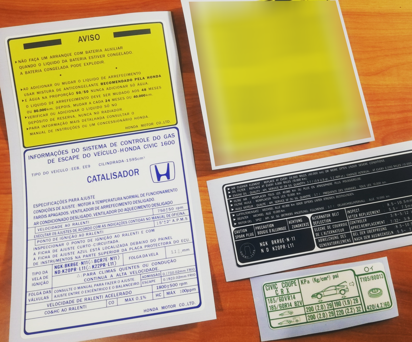 CRX Civic 88-91 Spec Decals - Fits B16 B16a1 IVT Specification Decals - Reproduction Sticker